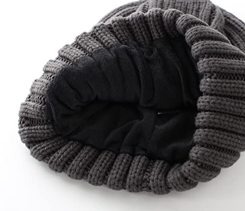 Home Prefer Mens Winter Hat Wool Fleece Lined Knit Beanie Hat Warm Stocking Caps - color: Dark Grey