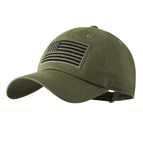 IIN American Flag Baseball Cap for Men Women Low Profile USA Army Tactical Operator Military Plain Dad Hat - color: Olive