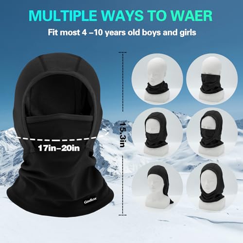 GoxRunx Kids Balaclava Ski Mask,Fleece Face Mask Neck Warmer for Boys Girls,Windproof Face Cover for Cold Weather - color: Black/Black