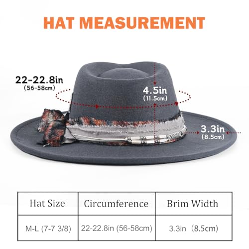 Big Brim Fedora Mens Women Boho Hat Handmade Dress Up Hats - color: Gray