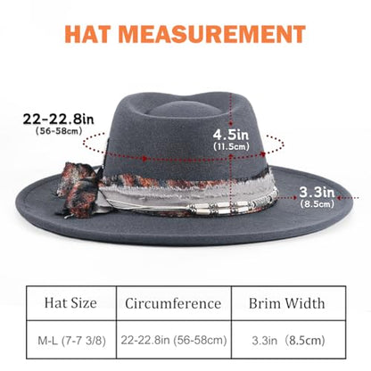 Big Brim Fedora Mens Women Boho Hat Handmade Dress Up Hats - color: Gray