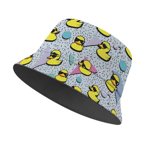 Amasnay Neon Bucket Hat Cotton Double-Side-Wear Reversible Sun Hat for Women Men, Summer Vacation Travel Beach Fisherman Hat - color: 80s 90s Duck