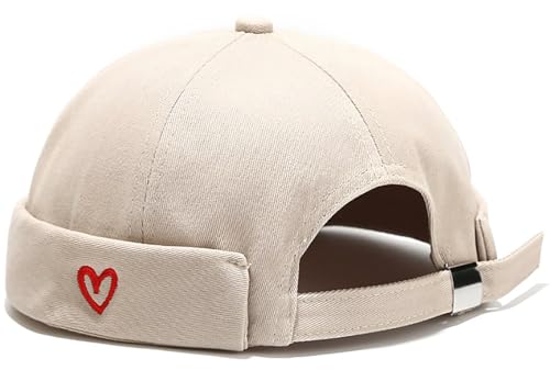 XYIYI Mens Docker Cap Brimless Hats Skullcap Worker Sailor Cap Rolled Cuff Retro Beanie Hat - color: Heart Beige
