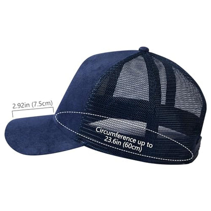 Suede Curved Brim Trucker Cap Adjustable Snapback Hat Mesh Back Breathable for Men Women 2 Pack SH03 - color: Pack of 2, Dark Blue & Bleached Sand