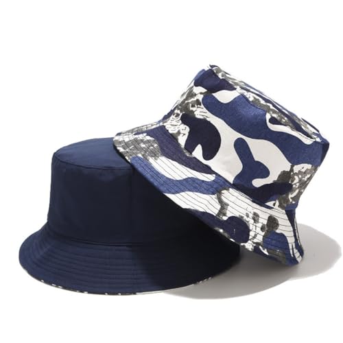 Quanhaigou Reversible Printed Bucket Hat,Summer Beach Outdoor Cap - color: Camo Blue