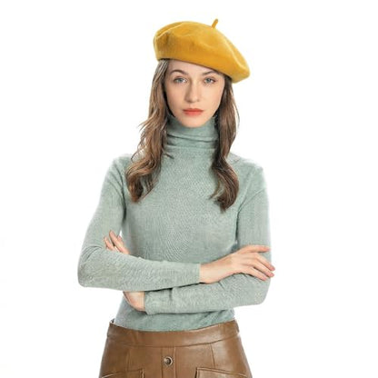 ZLYC Wool French Beret Hat Solid Color Classic Artist Cap for Women - color: Gold