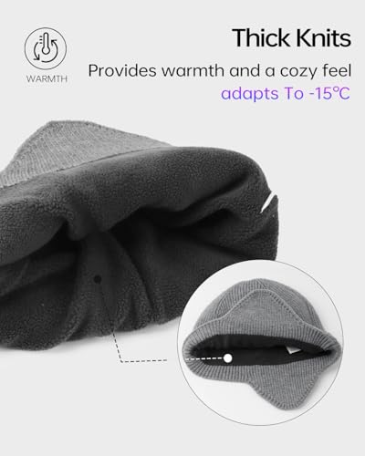 Zylioo XXL XL L Beanie for Big Heads Men Women, Ear Flap Winter Knit Hat - color: Gray, size: Medium-Large