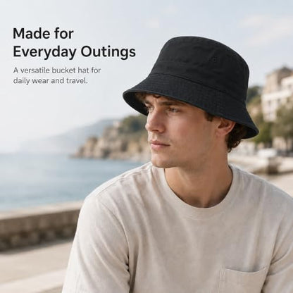 Cotton Bucket Hat Packable Beach Sun Hat for Women Men - color: Black