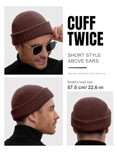 vidsel 50% Wool Double Cuff Beanie Hat for Men Women, Warm Winter Knit Cap - color: Dark Coffee