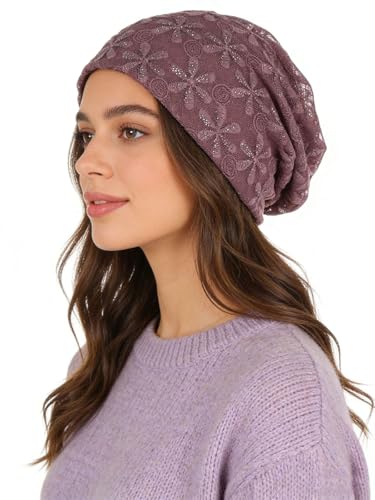 Crochet Slouchy Beanie Hat Turbans Headware for Women - color: Bea05 - Purple