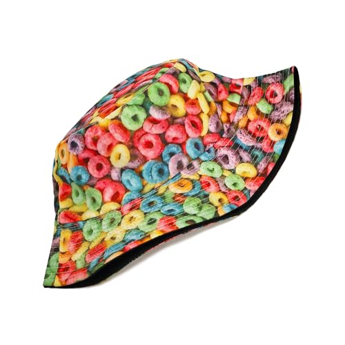 Printed Bucket Hat - Reversible Packable Summer Travel Beach Sun Cap for Men Women Teens - color: Colorful Donuts