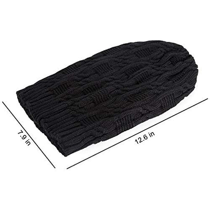 Surblue Unisex Trendy Beanie Warm Oversized Chunky Cable Knit Slouchy Woolen Hat - color: Black