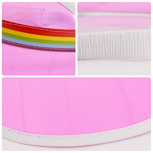 Giovacker Womens Mens PVC Clear Colorful Sun Visor Hats - color: Rainbow Print - Pink + Orange