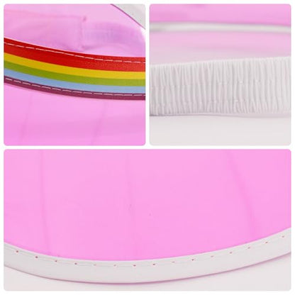 Giovacker Womens Mens PVC Clear Colorful Sun Visor Hats - color: Rainbow Print - Pink + Orange