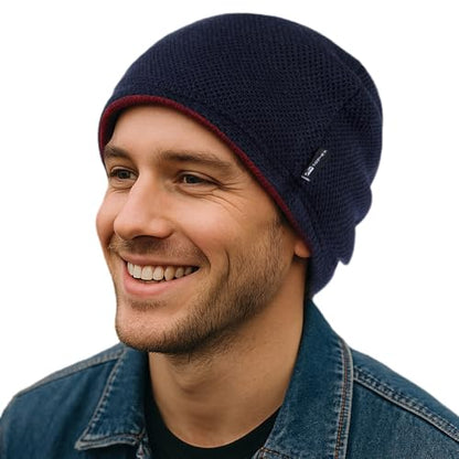TOP-EX PolarWool™ Wool Beanie Hat for Men Women Fleece Lined Skull Cap Winter Knit Hat Watch Caps Reversible & Windproof - color: Navy Blue, size: X-Large-XX-Large