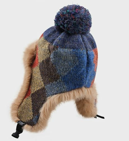 Fleece Trapper Hat Ear Flaps Women Plaid Thicken Winter Hats Beanies Hats - color: Purple