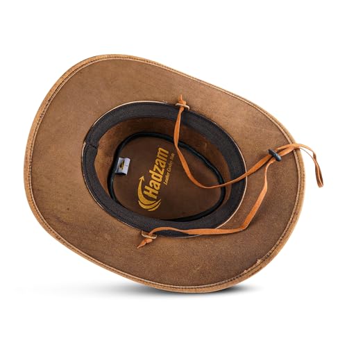 HADZAM Elephant Skin Themed Australian Style Leather Cowboy hat Shapeable into Outback hat for Men & Women - size: Small
