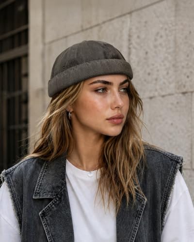 Clakllie Cotton Docker Hat Brimless Hats for Men Retro Sailor Skullcap - color: Fma2503-taupe