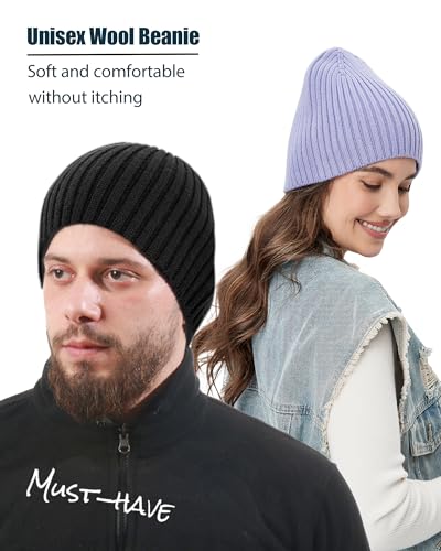 Wool Knit Beanie Hats for Men Women,Cuffless Winter Skull Caps - color: 1-orange