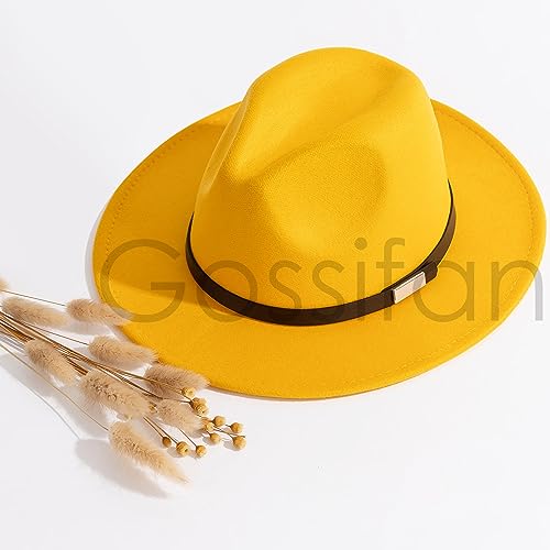 Fedora Hats for Men Wide Brim Panama Hat with Classic Belt - color: Yellow