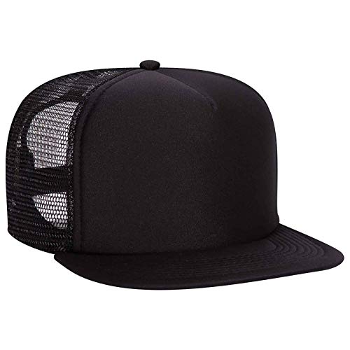 Otto Cap Five Panel High Crown Mesh Back Trucker Snapback Hat Polyester Foam Front Flat Bill Black