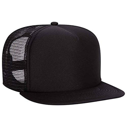 Otto Cap Five Panel High Crown Mesh Back Trucker Snapback Hat Polyester Foam Front Flat Bill Black