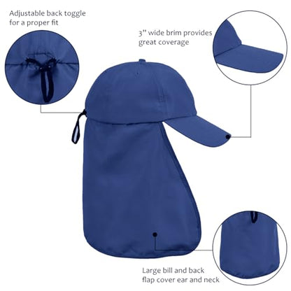 Solaris Mens Sun Hat Neck Flap 2 in 1 Foldable Waterproof UPF 50+ Baseball Cap Fishing Hiking Outdoor - color: #5 Blue