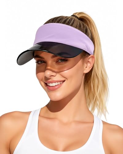 Transparent Sun Visor Hat for Women Men - UPF 50+ Clear Brim Adjustable Drawstring for Golf Tennis Pickleball - color: Lavender