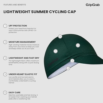 GripGrab Summer Cycling Cap - UV Protection Under-Helmet Bicycle Visor Hat - color: Green, size: Small-Medium