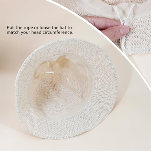 Eigso Womens Mesh Woven Bucket Hats Summer Outdoor Beach Straw Bucket Hat for Woman Packable Beach Hat - color: A2 : Beige