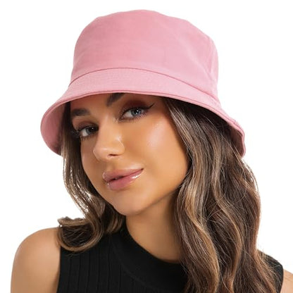 Wheebo Solid Color Bucket Hat for Women Summer Beach Fishmen Hat for Lady Adult Unisex Cotton Cap…… - color: A-sc-peach
