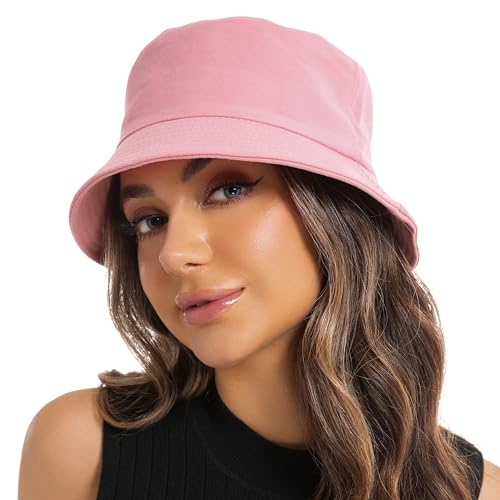 Wheebo Solid Color Bucket Hat for Women Summer Beach Fishmen Hat for Lady Adult Unisex Cotton Cap…… - color: A-sc-peach