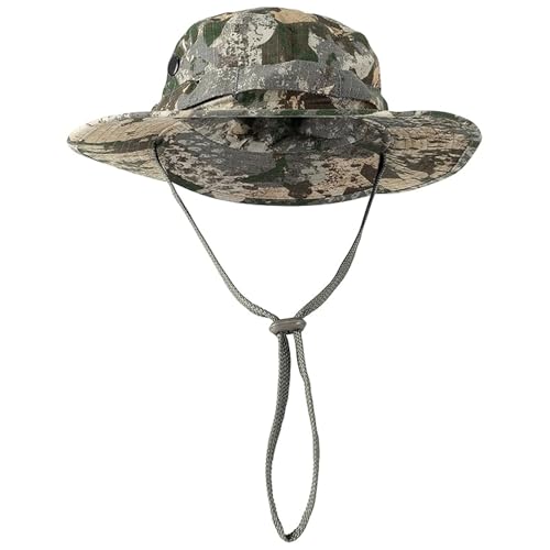 Mil-Tec Unisex Cotton Ripstop Boonie Hat - Durable Lightweight Tactical Outdoor Vented Wide Brim Hat w/Adjustable Chin Strap - color: Phantomleaf Wasp I Z1b, size: Small