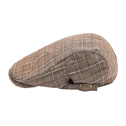 ZLYC Men Cotton Flat Cap Summer Scally Newsboy Beret Driver Hat - color: Plaid Coffee