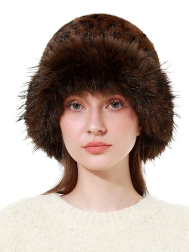 sy soul young Women's Leopard Faux Fur Hats Fluffy Bucket Hat Russian Style - color: Classic Leopard 2