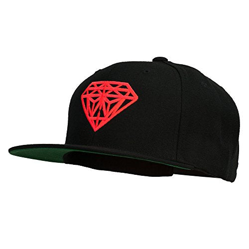 Big Diamond Outline Embroidered Flat Bill Black Cap - color: Neon Orange