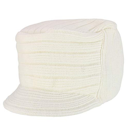 Armycrew Flat Top Army Style Knitted Visored Beanie Cap - color: White