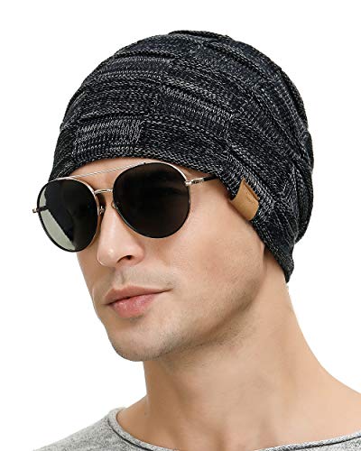 Vgogfly Slouchy Beanie for Men Winter Hats for Guys Cool Beanies Mens Lined Knit Warm Thick Skully Stocking Binie Hat Pairs - color: Blue / Navy