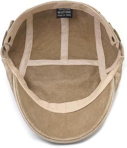 Initlove Mens Newsboy Cap Washed Beret Ivy Hat Flat Hats for Cabbie Driving - color: Black + Khaki