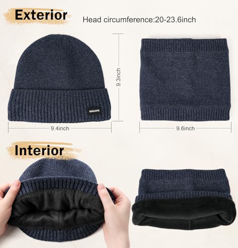 Wmcaps Fleece Lined Beanie Scarf Set, Warm Knit Hat for Men Women - color: Navy Peony