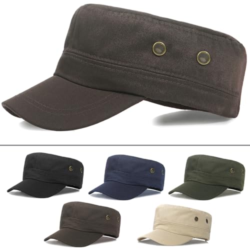 Unisex Classic Cadet Army Hat Flat Top Baseball Cap Military Hats - color: Coffee