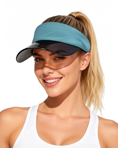 Transparent Sun Visor Hat for Women Men - UPF 50+ Clear Brim Adjustable Drawstring for Golf Tennis Pickleball - color: Teal