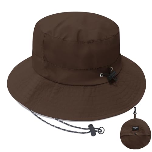 PFFY Waterproof Bucket Hats for Men Women Packable Sun Hat for Outdoors - color: Solid Brown