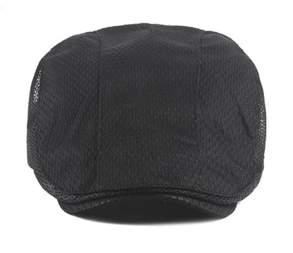 Mesh Cap Breathable Summer Newsboy Hat Adjustable Beret Ivy Cap Irish Cabbie Driving Fishing Hats - color: Black