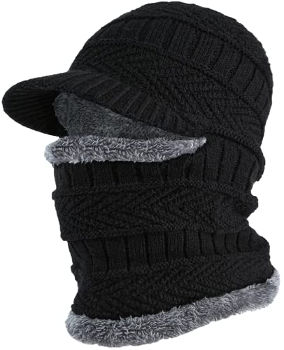 2Pcs Winter Knit Beanie Balaclava Hat Anti-Slip Touch Screen Mittens Set Thermal Ski Mask Cap Unisex for Womens Mens - color: Black（one Hat）