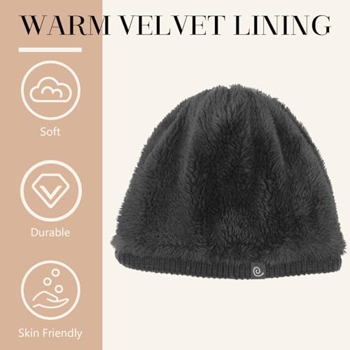 Winter Warm Beanie Hat for Women Men, Thick Cable Knit Cuffed Beanie - color: Black