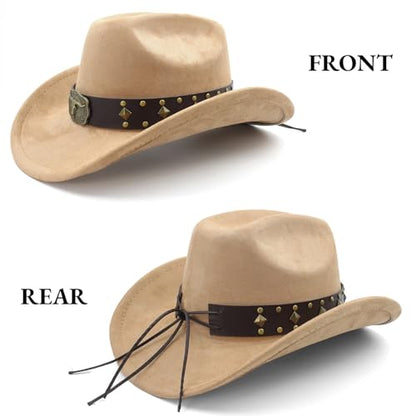 LIDHAY Cowboy Hat for Women Men with Shapeable Wide Brim Western Suede Hat for Cowboys and Cowgirls - color: Khaki