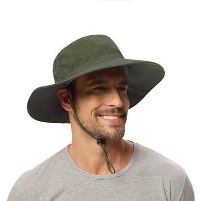 Rosoz Sun Hat for Men Women Boonie Bucket Hat Wide Brim Breathable Cooling Fishing Hats Safari Beach Garden UV Protection - color: 1 Pack Armygreen
