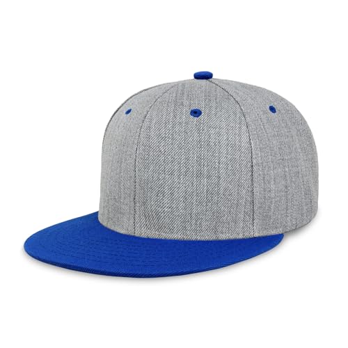 CHOK.LIDS Classic Snapback Flat Bill Hat Blank Adjustable Baseball Cap - color: Heather Grey/Royal
