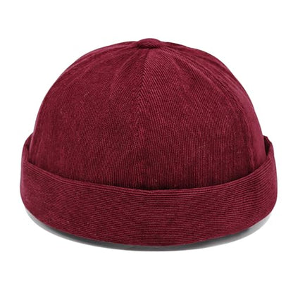 Unisex Stylish Rolled Cuff Skull Cap Adjustable Brimless Hat - color: Wine Red